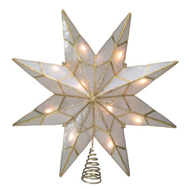 7.6 White and Gold Lighted Star Christmas Tree Topper  Clear Lights