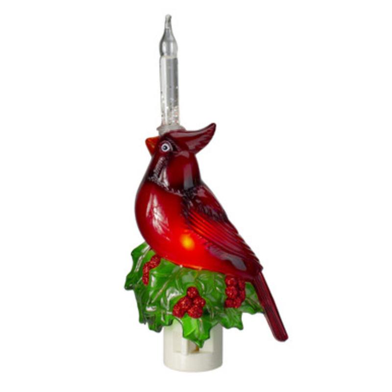 7.5 Red Christmas Cardinal with Holly and Berry Bubble Night Light