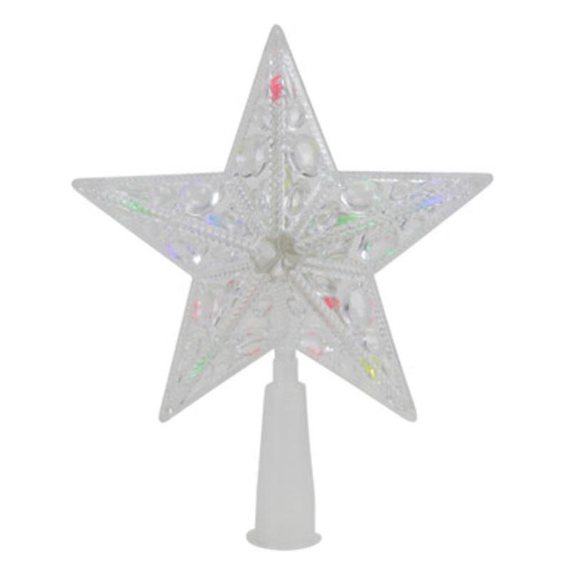 7.5 Pre-Lit Clear Jeweled Star Battery Operated Christmas Tree Topper Multicolor Lights