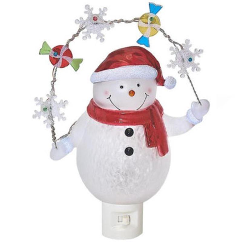 7.25 Holly Jolly Snowman with Garland Decorative Christmas LED Night Light
