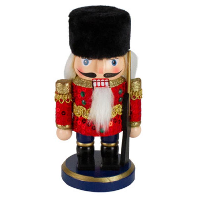 7.25 Red and Blue Chubby Wooden Christmas Nutcracker Soldier with Rifle