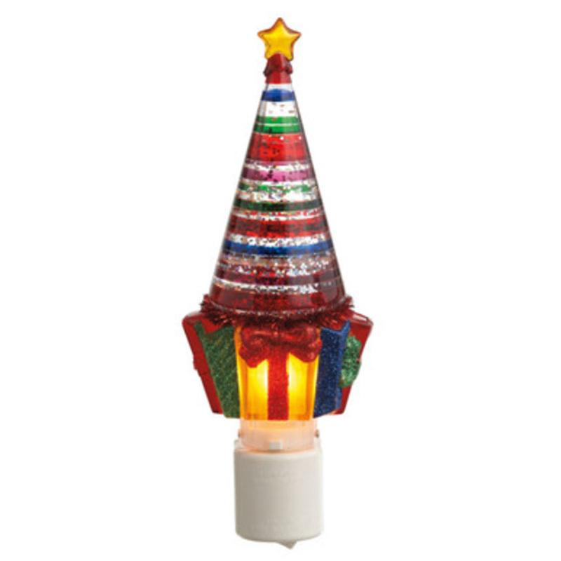 7.25 Red Striped Glittering Snow Dome Christmas Tree and Gifts Night Light