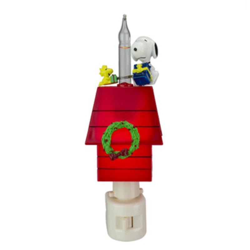 7.25 White Peanuts Snoopy and Woodstock Doghouse Christmas Bubble Night Light
