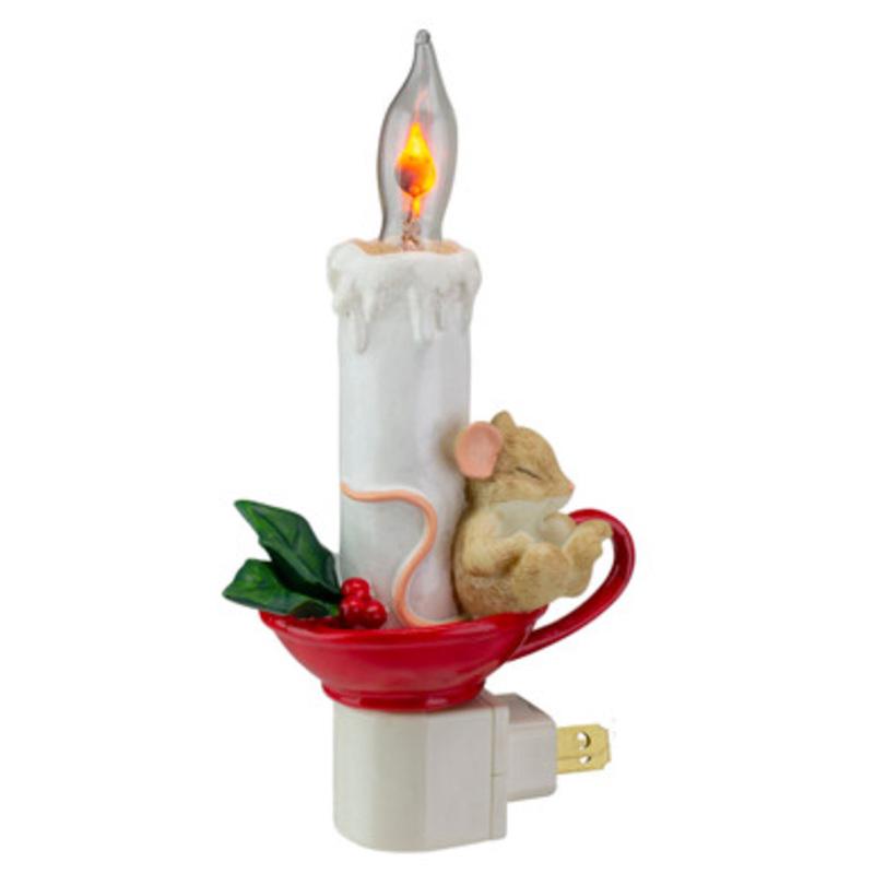 7 Sleeping Mouse in Teacup with Candle Christmas Night Light