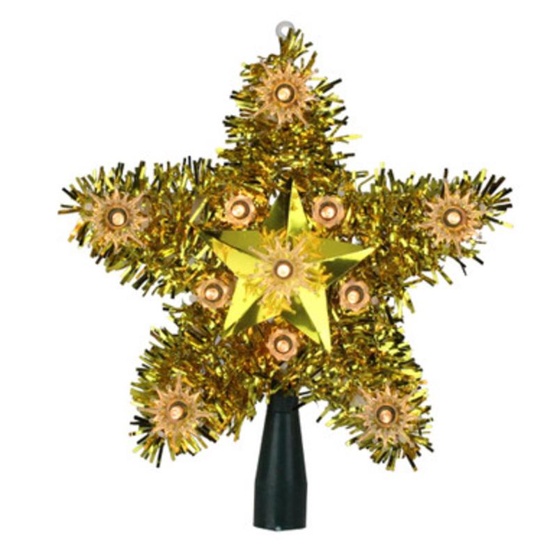 7 Lighted Gold Star Christmas Tree Topper Clear Lights