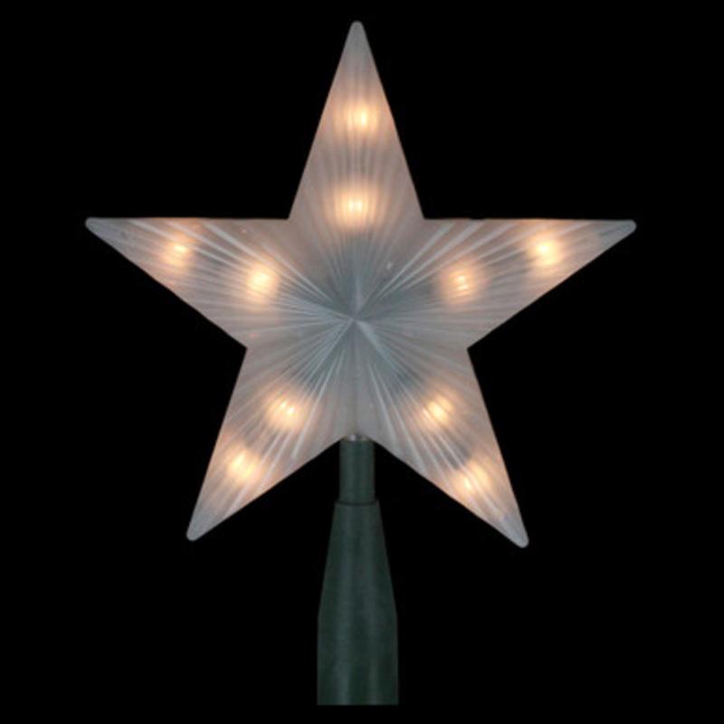 7 Lighted White Frosted 5-Point Star Christmas Tree Topper Clear Lights
