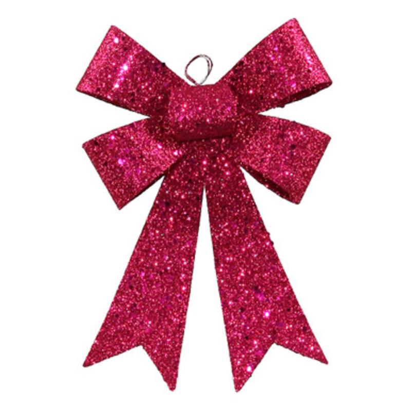 7 Cerise Pink Sequin Glittered Bow Christmas Ornament