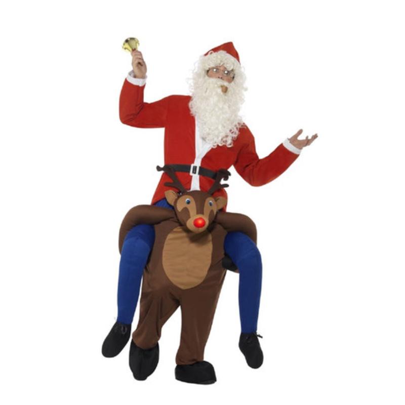 64 Brown Piggyback Reindeer Rudolf Men Adult Christmas Costume  One Size