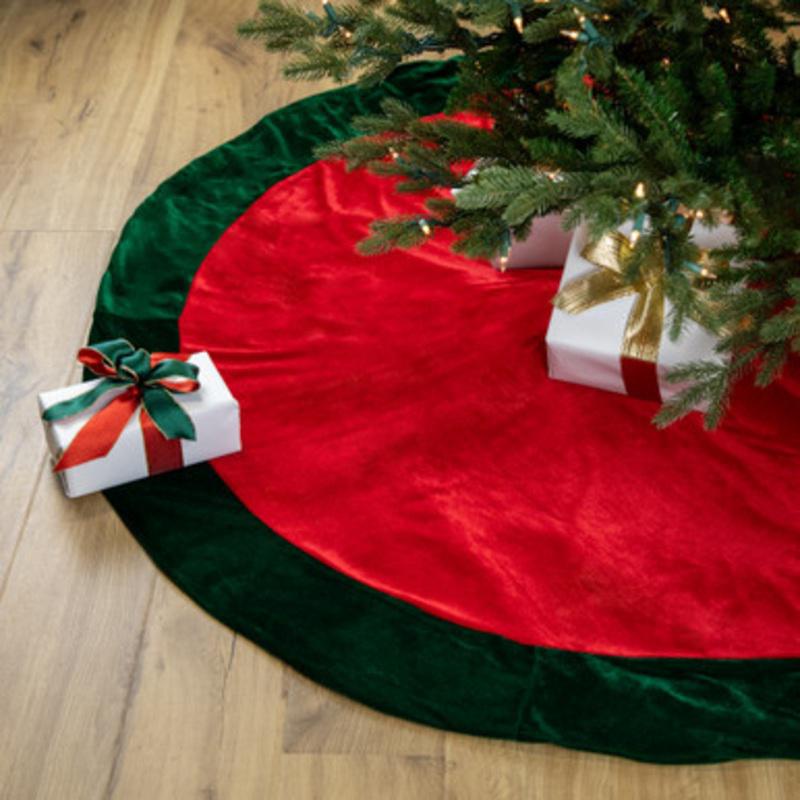 60 Red Traditional Christmas Tree Skirt with Green Border Trim