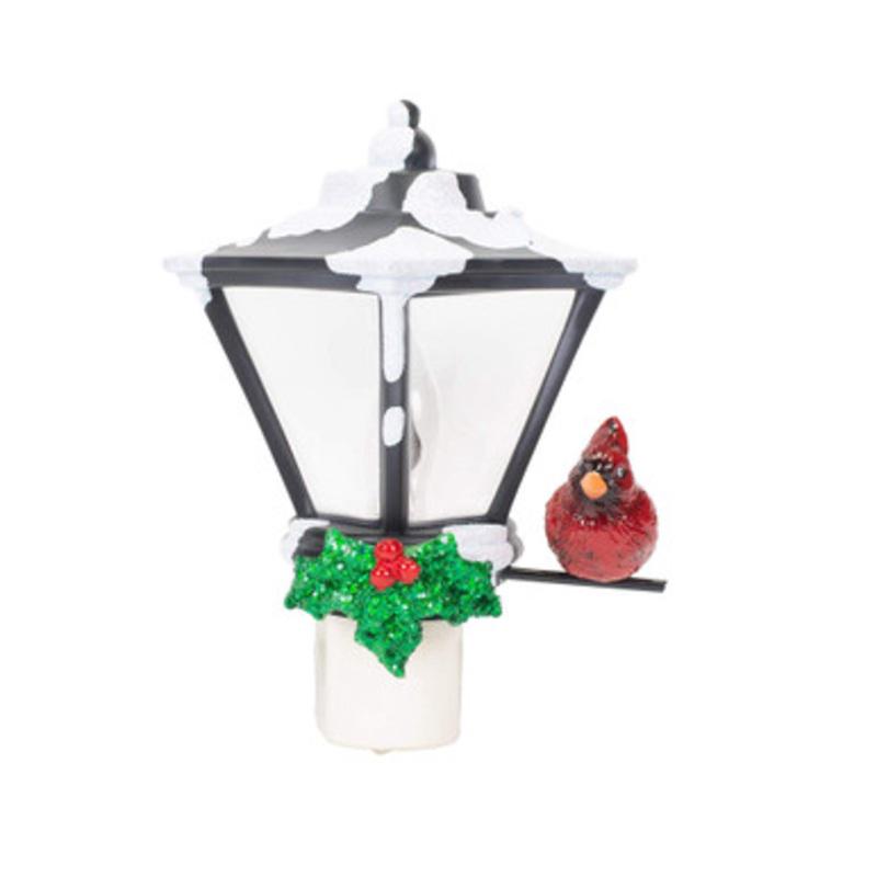 6 Cardinal on a Snow Covered Street Lamp Flickering Christmas Night Light