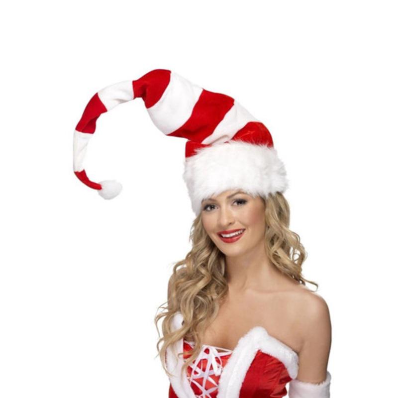 53 Red and White Striped Santa Unisex Adult Christmas Hat Costume Accessory  One Size