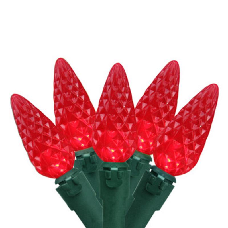 50 Red LED C6 Christmas Lights 16.3 ft Green Wire