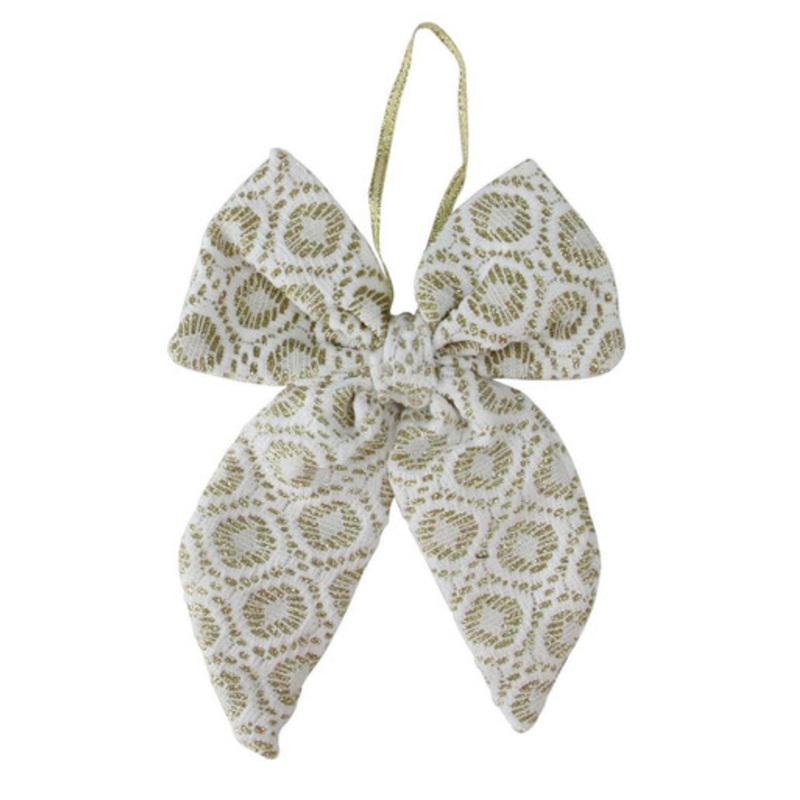 5.75 White and Gold Small Double Loop Bow Christmas Decor