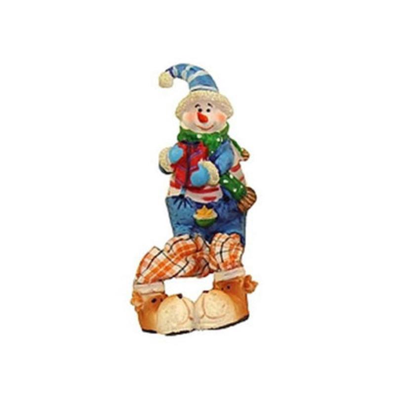 5.5 Festive Blue and Orange Plaid Sitting Snowman Christmas Table Top Figure