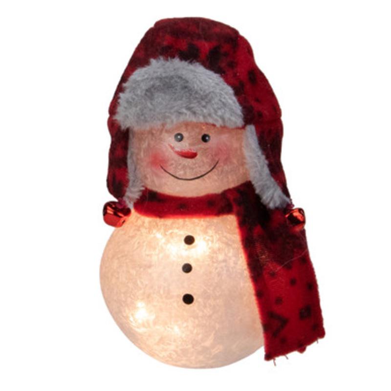 5.5 Red and Grey Lighted Snowman Christmas Tabletop Decoration