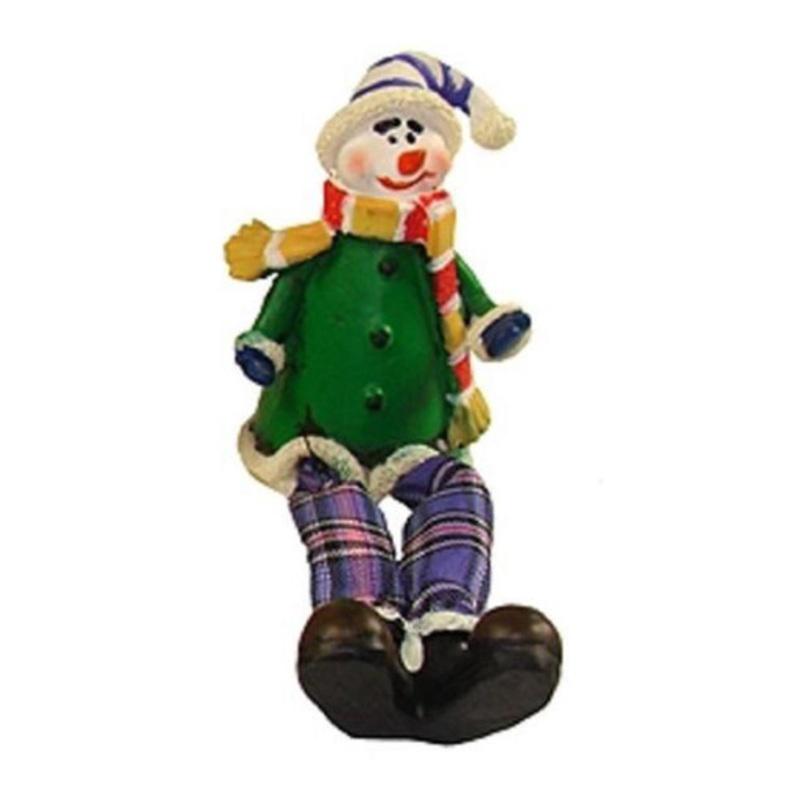 5.5 Green and Purple Plaid Sitting Snowman Christmas Tabletop Figurine