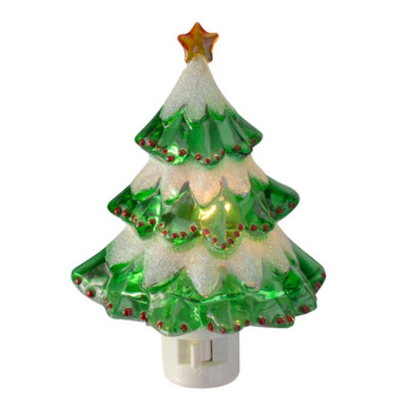 5.5 Green and White Beaded Frosted Christmas Tree Night Light