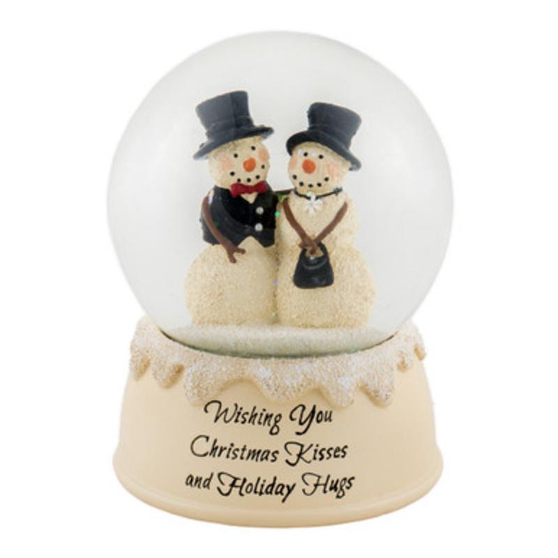 5.25 Beige and Black Couple Snowman Water Globe Figurine Tabletop
