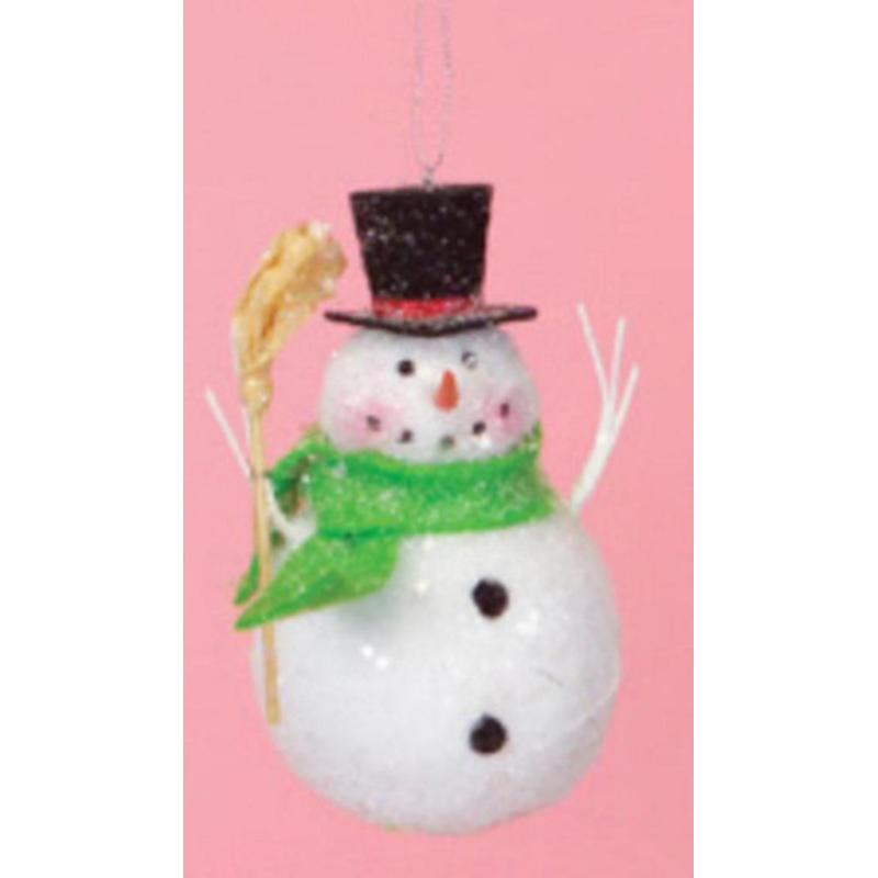5 Cupcake Heaven Snowman with Broom and Green Scarf Christmas Ornament