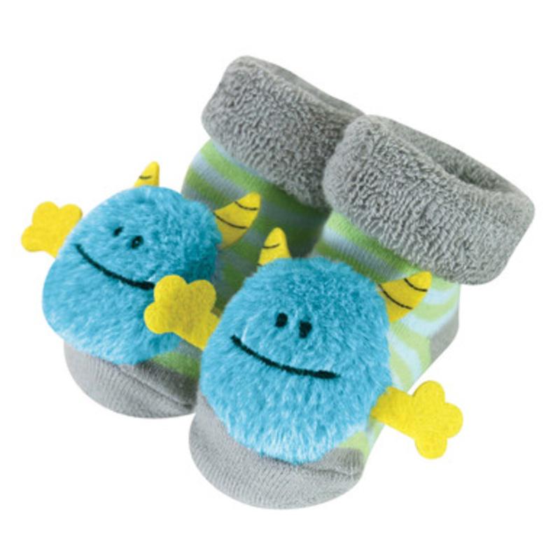 5 Gray and Blue Adorable Monsters Rattle Socks