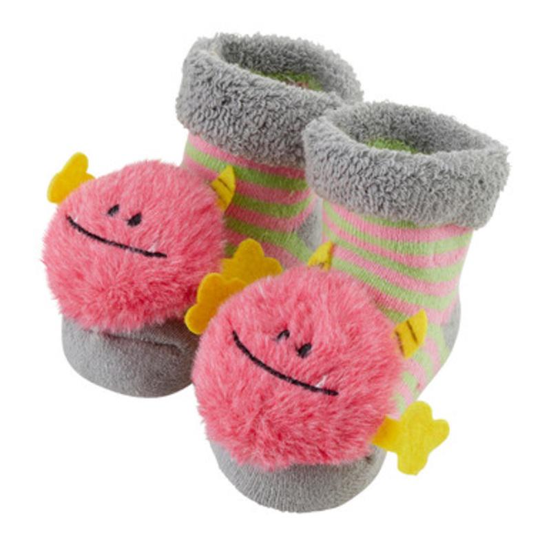 5 Gray and Pink Adorable Monsters Rattle Socks
