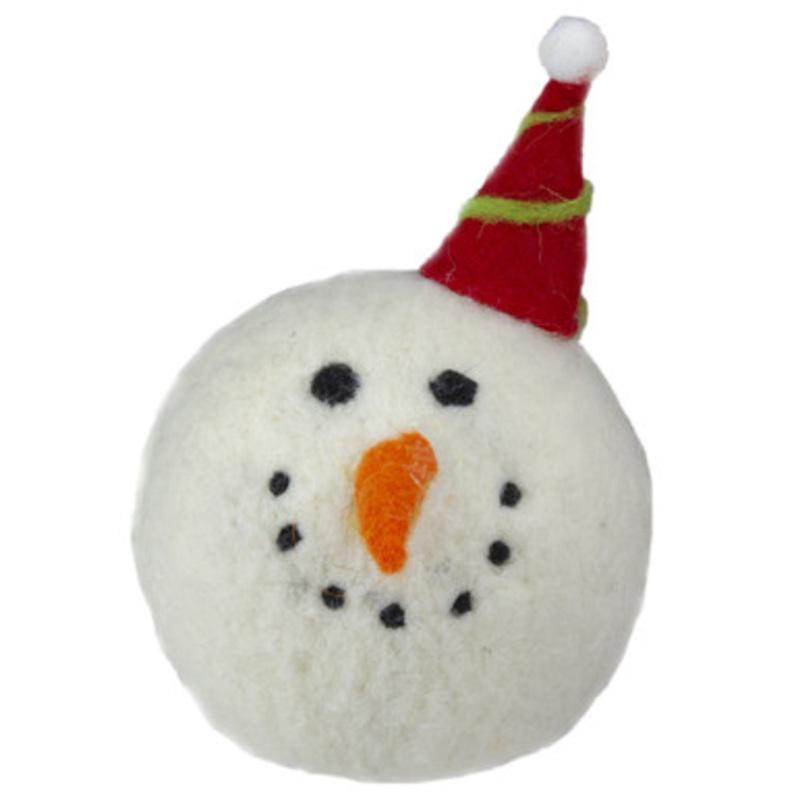 5 Snowman Head with a Red and Green Striped Hat Christmas Ornament
