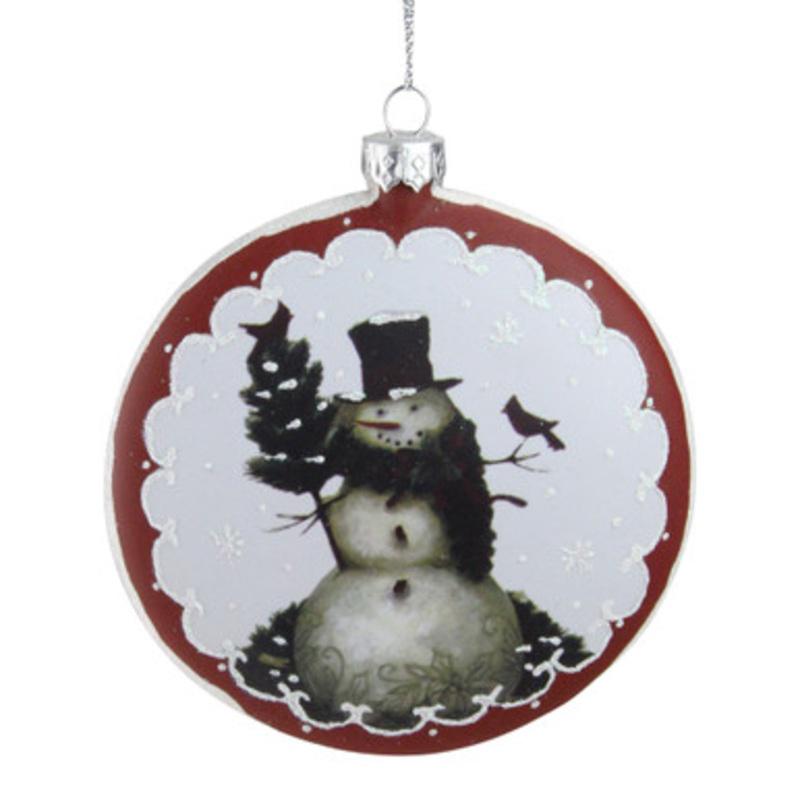 5 White and Burgundy Snowman with Cardinals Glittered Christmas Tree Ornament
