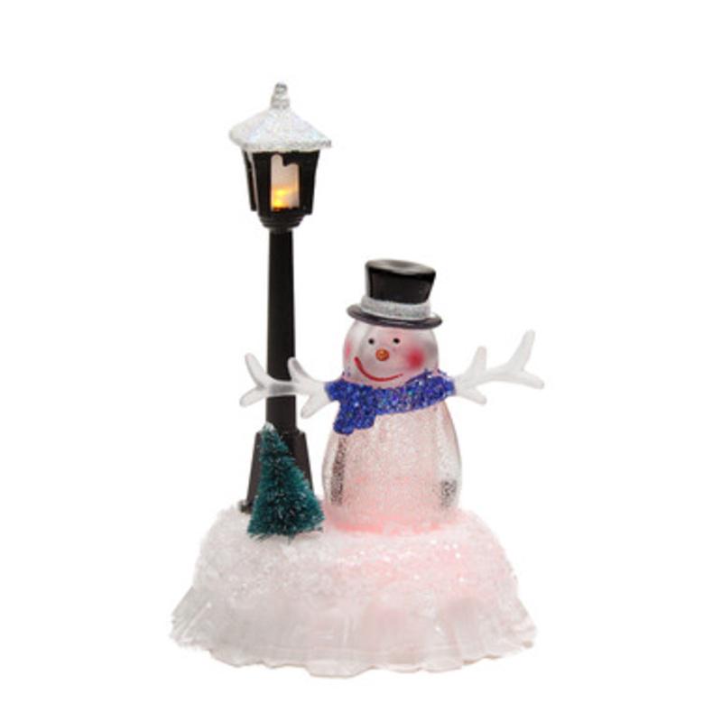 5 LED Lighted Color-Changing Snowman with Top Hat with Lamp Post Christmas Table Top Figure