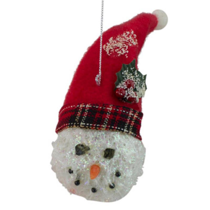 5 Red and White Twas the Night Snowman Head with Plaid Hat Christmas Ornament