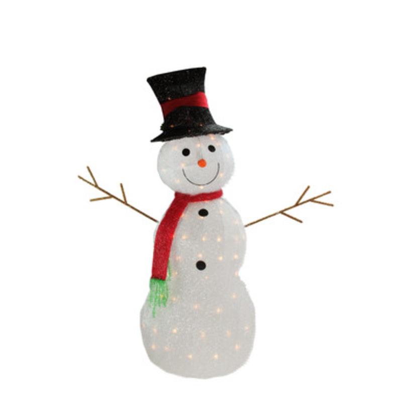 48 White Lighted 3D Snowman with Top Hat Christmas Outdoor Decor