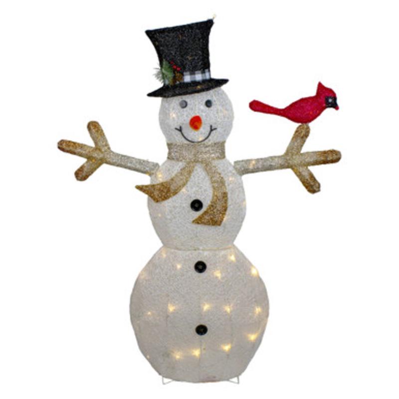 49 White and Black LED Lighted Snowman with Top Hat Christmas Outdoor Decoration