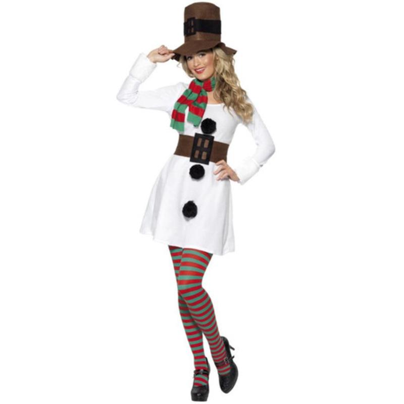 49 White and Brown Miss Snowman Women Adult Christmas Costume  Large