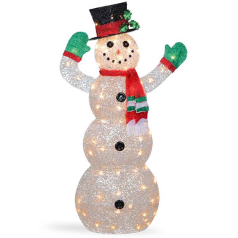 48 White and Green Pre-Lit LED Snowman Outdoor Christmas Decoration