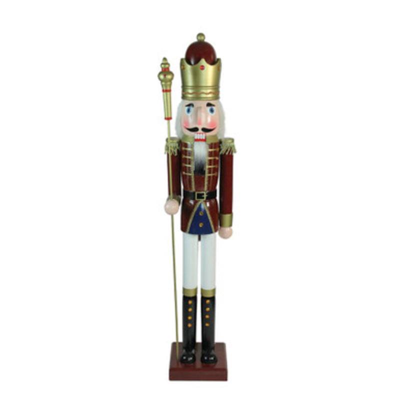 48 Burgundy and White Wooden Christmas Nutcracker King with Scepter