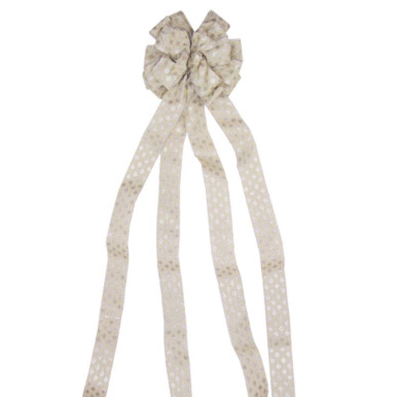 48 Beige Glittered Stripes 16 Loop Christmas Tree Topper Bow Decoration  32805130