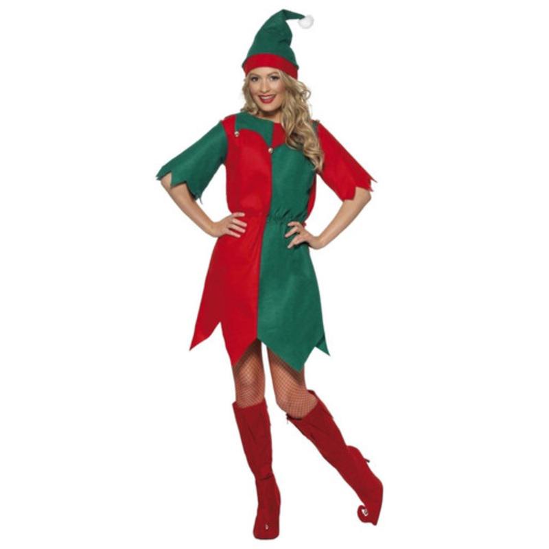 42 Red and Green Elf Women Adult Christmas Costume Large
