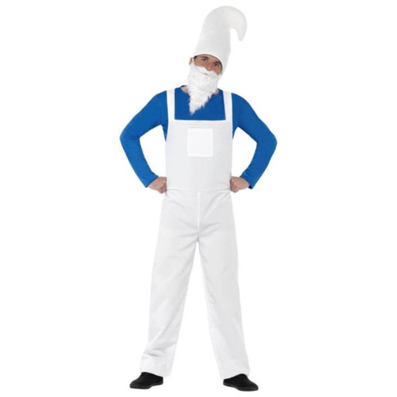 42 White and Blue Garden Gnome Men Adult Christmas Costume  XL