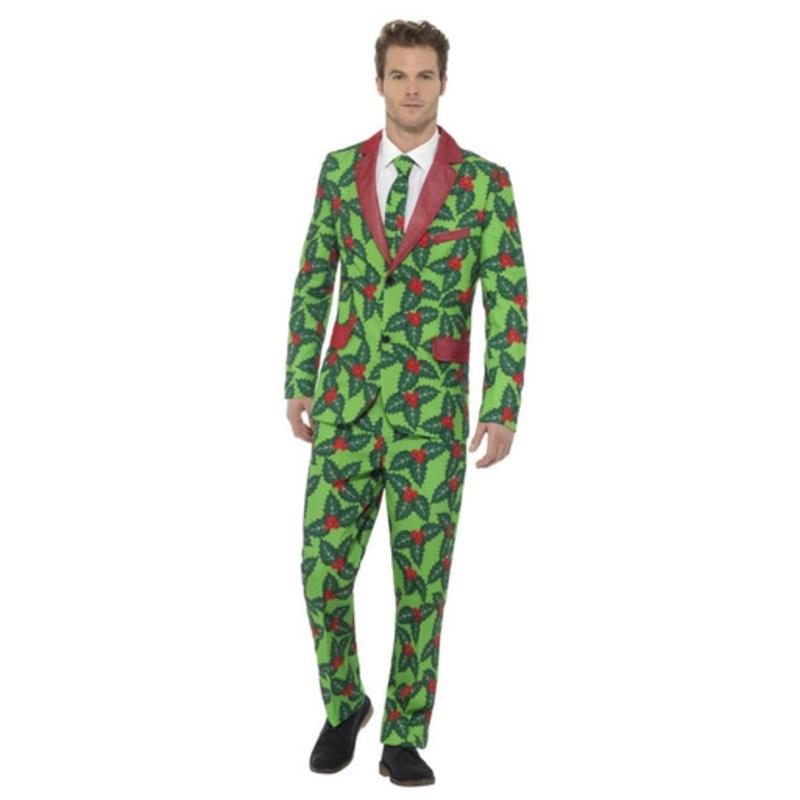 44 Green and Red Holly Berry Suit Men Adult Christmas Costume  Medium