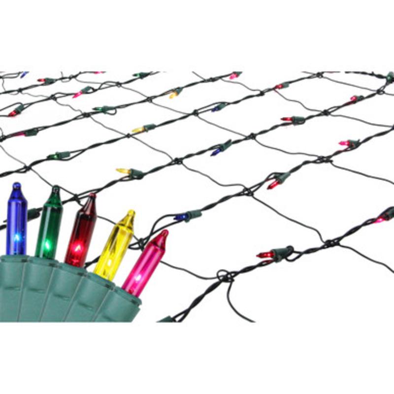 4 x 6 Multi-Color Mini Incandescent Net Style Christmas Lights Green Wire