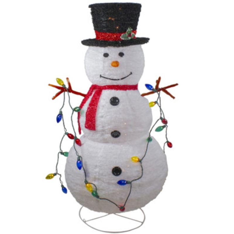 4 Red and White Lighted 3-D Chenille Winter Snowman with Top Hat Outdoor Christmas Decoration