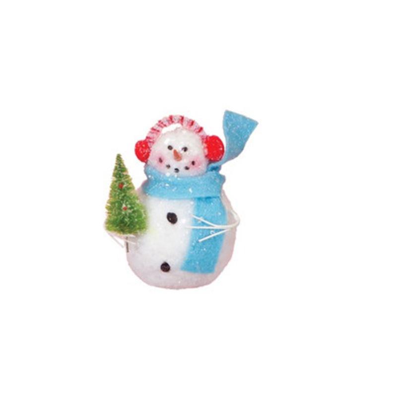 4.5 Cupcake Heaven Snowman with Tree and Blue Scarf Christmas Ornament