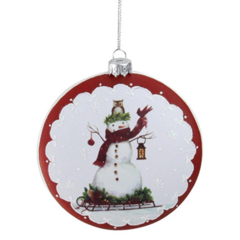 4 White and Red Snowman on Sled Christmas Ornament