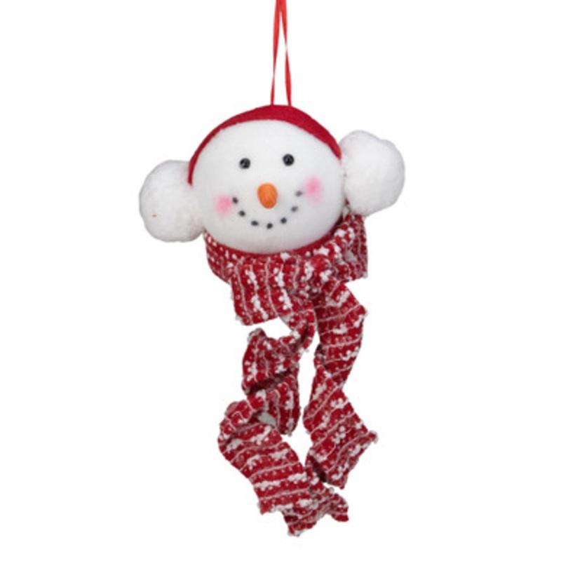 4 Red and White Snowman Head with Earmuffs Christmas Ornament