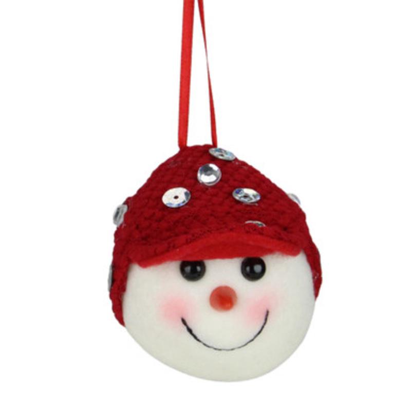 4 Red Sequin Baseball Cap Snowman Head Christmas Ornament