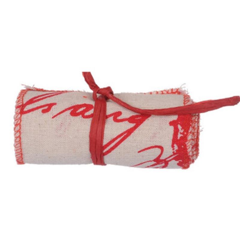 4 Red and Beige Country Cabin Scripted Linen Christmas Ribbon Garland 31754353