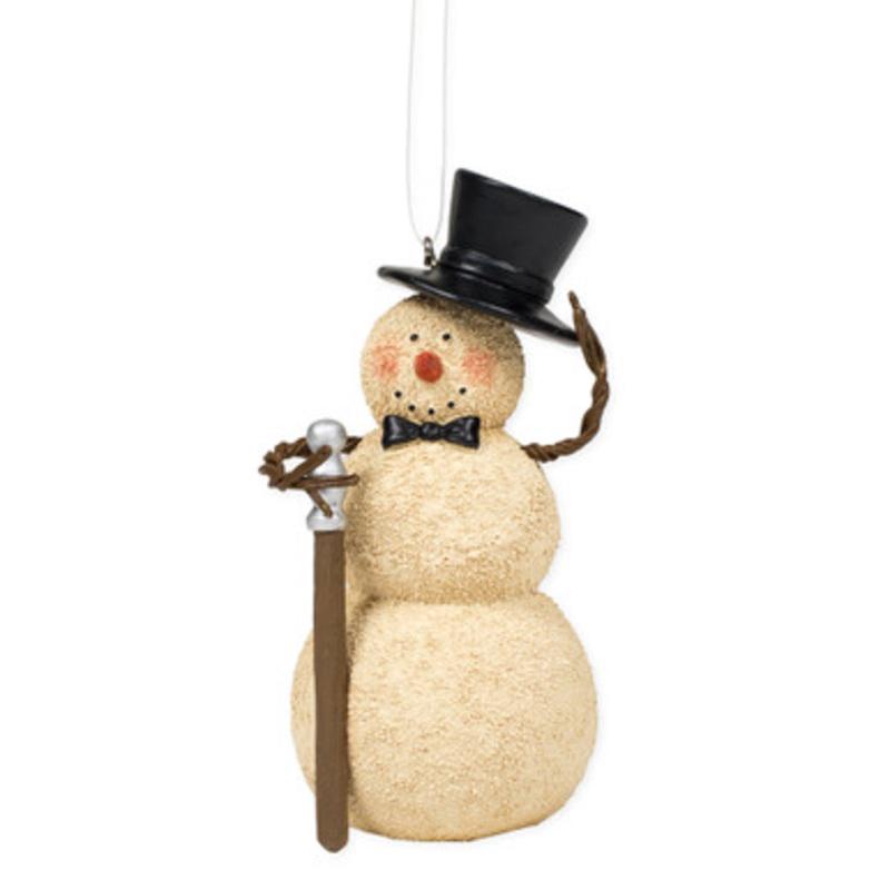 4 Ivory and Black Tipping Hat Snowman with Cane Christmas Ornament