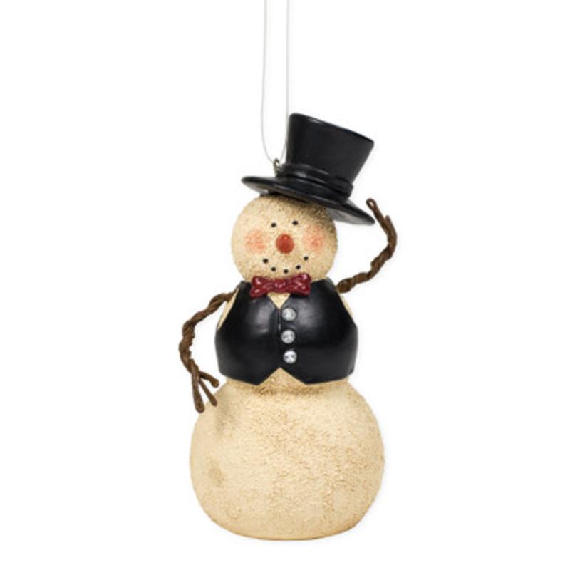4 Ivory and Black Tipping Hat Snowman with Vest Christmas Ornament
