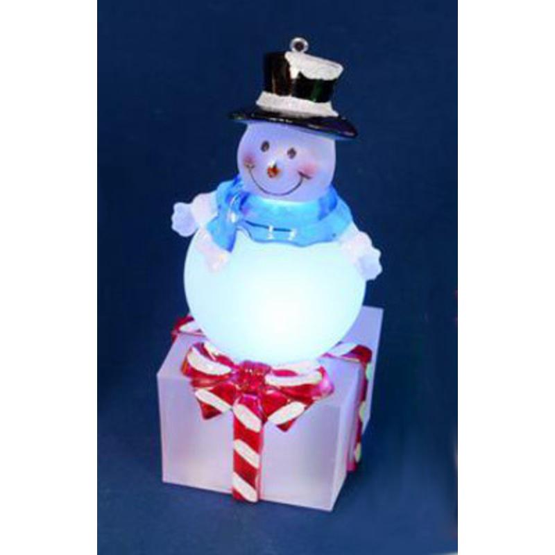 4 LED Lighted Color-Changing Snowman on Present Table Top Christmas Decoration