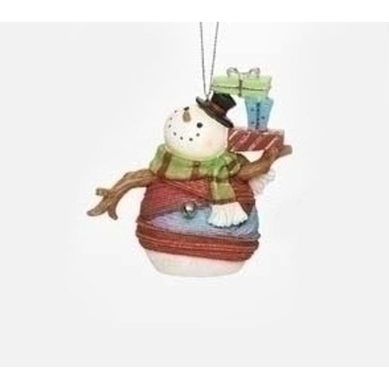 4 Colorful Striped Yarn Wrapped Snowman with Gifts Christmas Ornament