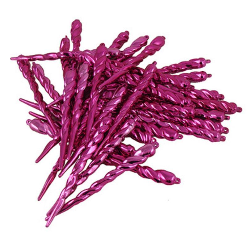 36ct Pink Shatterproof Shiny Christmas Icicle Ornaments 5